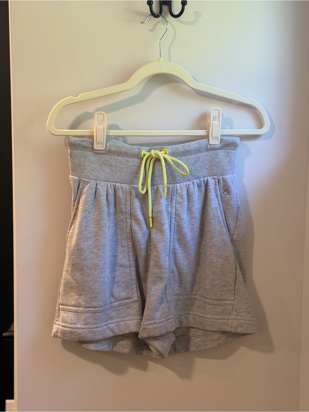 Lou & Grey Gray Lounge set: zip sweatshirt andShorts with Neon Yellow Drawstring
